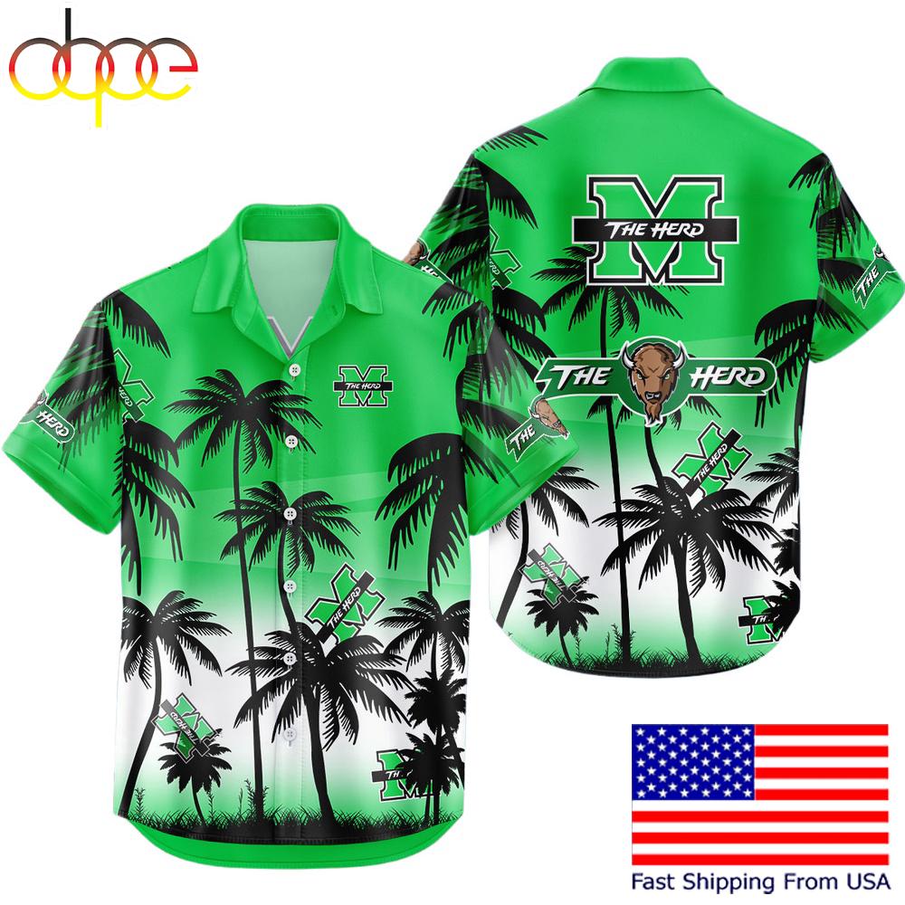 Ncaa Marshall Thundering Herd Coconut Forest Tropical Style Hawaiian Shirt For Fans