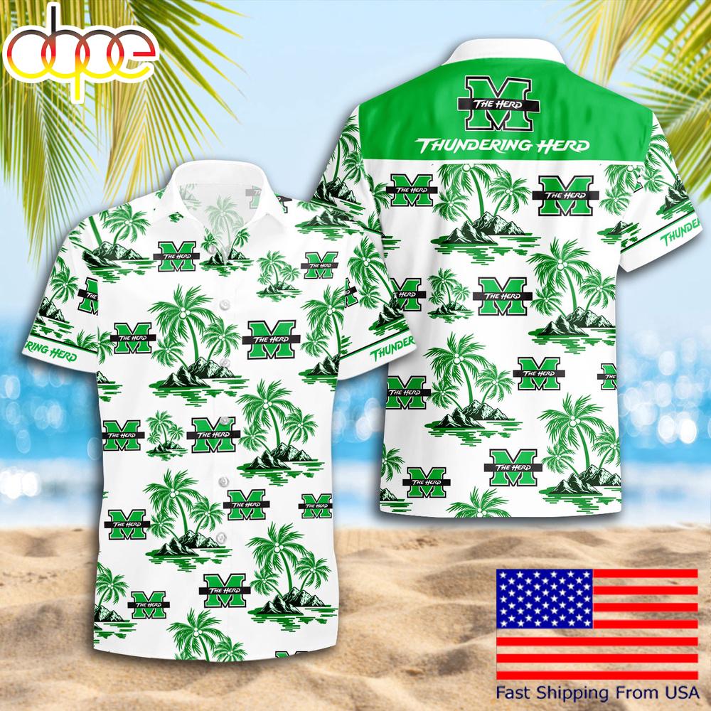 Ncaa Marshall Thundering Herd Summer Coconut Tree Logo Pattern Hawaiian Shirts