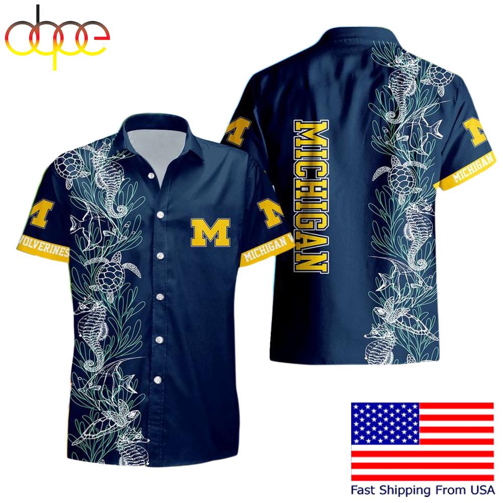 Ncaa Michigan Wolverines Turtle Seaweed Pattern Hawaiian Shirt , Cool Mens Hawaiian Shirts
