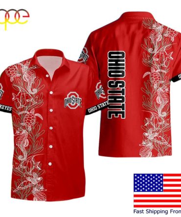 Ncaa Ohio State Buckeyes Turtle Seaweed Pattern Hawaiian Shirt , Cool Mens Hawaiian Shirts