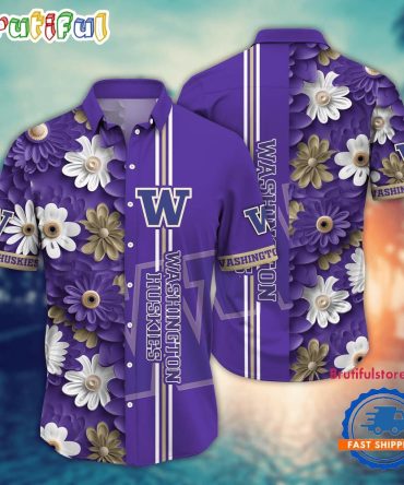 Ncaa Washington Huskies Flower Summer Aloha Button Hawaiian Shirt