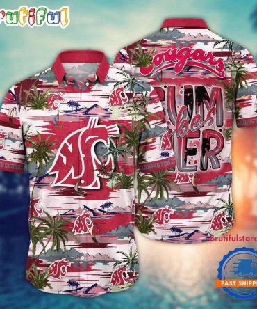 Ncaa Washington State Cougars Flower Design Summer Beach Aloha Hawaiian Shirt