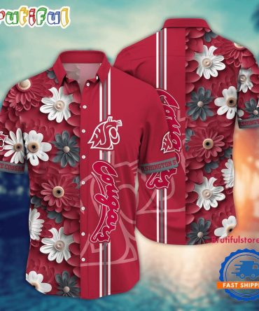Ncaa Washington State Cougars Flower Summer Aloha Button Hawaiian Shirt