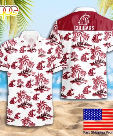 Ncaa Washington State Cougars Summer Coconut Tree Logo Pattern Hawaiian Shirts