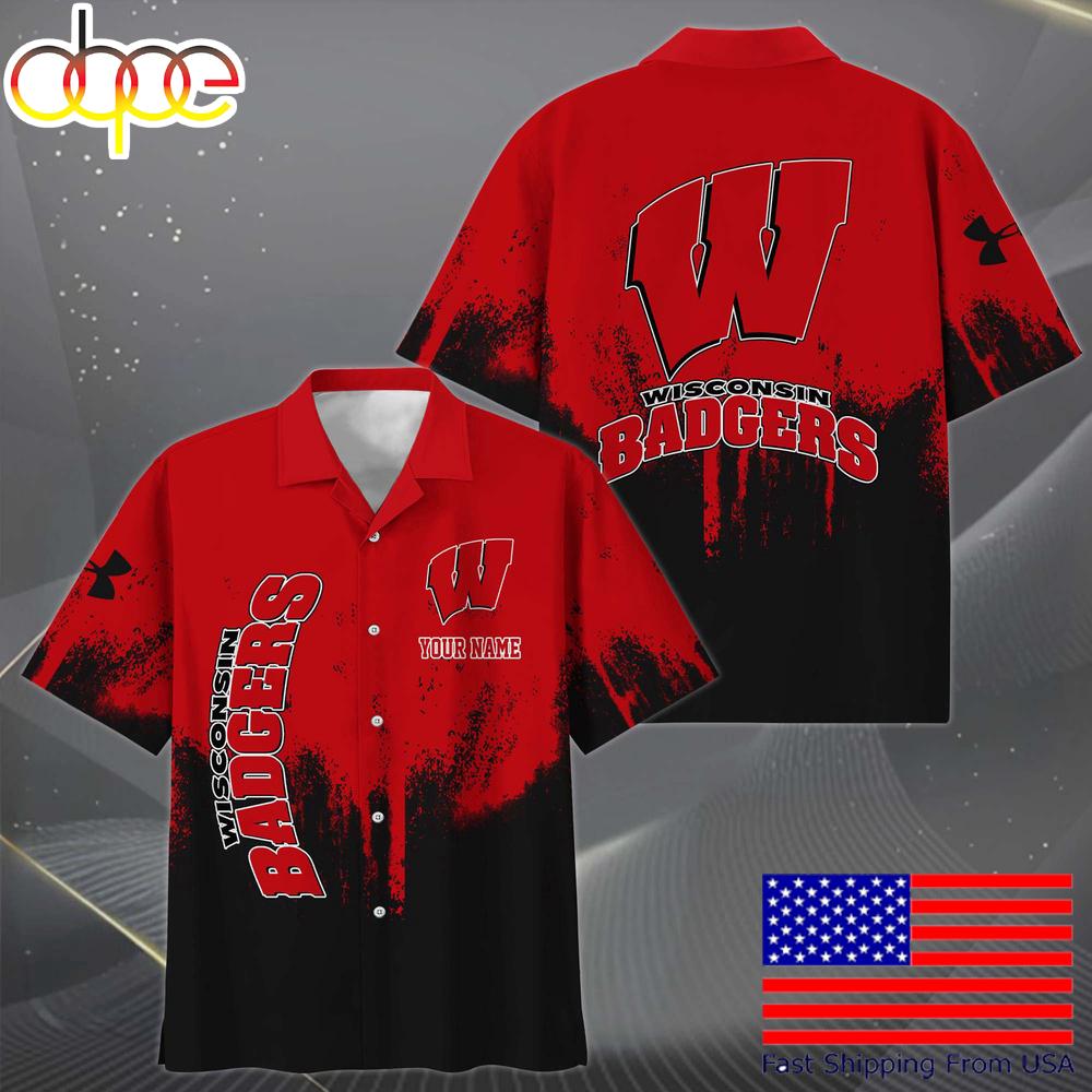 Ncaa Wisconsin Badgers Paint Splatter Custom Hawaiian Shirt For Fans