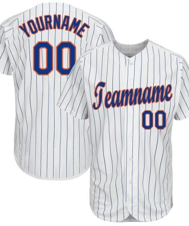 Custom White Royal Pinstripe Royal-Orange Baseball Jersey