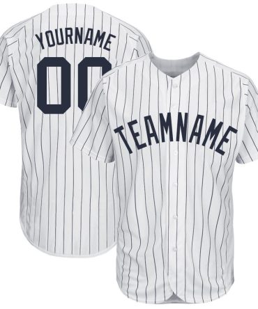 Custom White Navy Pinstripe Navy Baseball Jersey