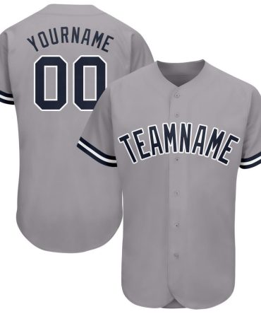 Custom Gray Navy-White Baseball Jersey