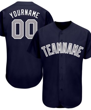 Custom Navy Gray-White Baseball Jersey