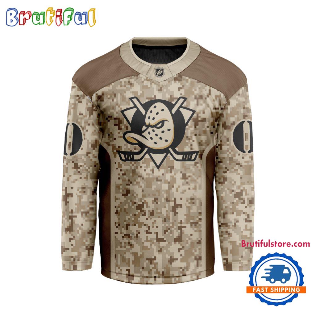 Nhl Anaheim Ducks Special Veterans Military Desert Camouflage Design Hockey Jersey