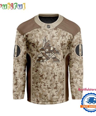 Nhl Arizona Coyotes Special Veterans Military Desert Camouflage Design Hockey Jersey