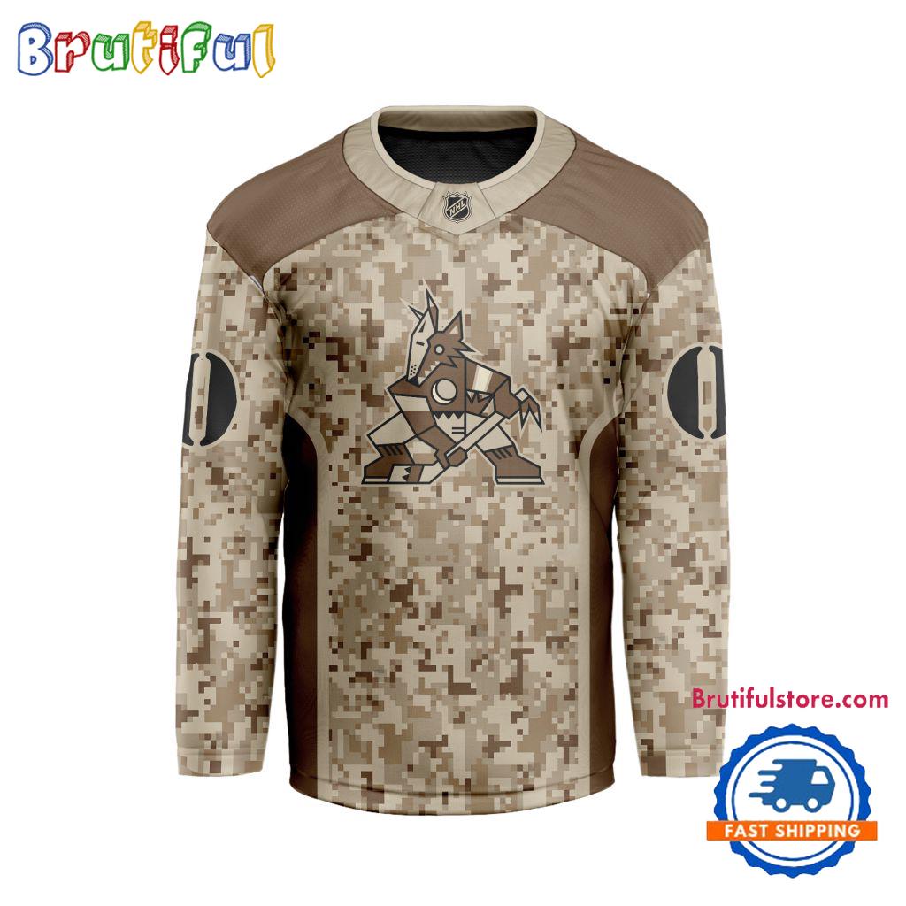 Nhl Arizona Coyotes Special Veterans Military Desert Camouflage Design Hockey Jersey