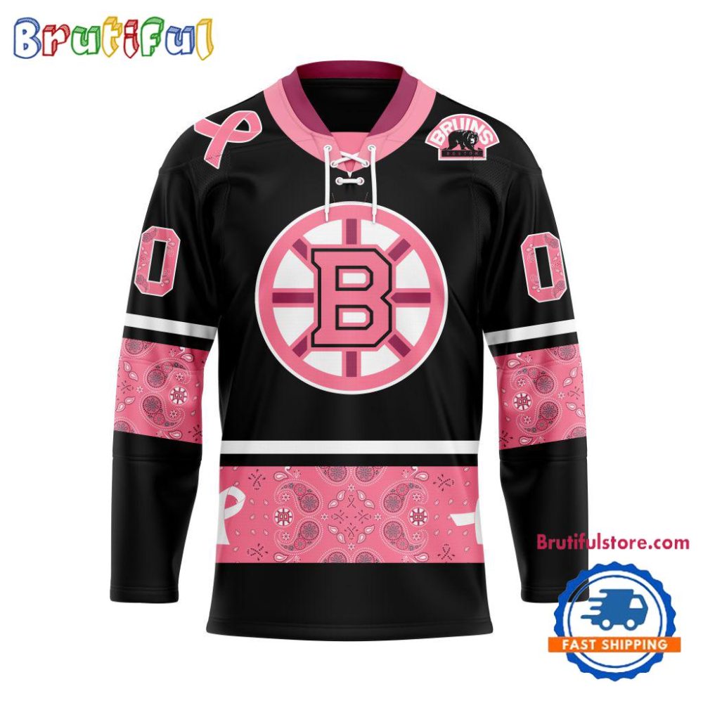 Nhl Boston Bruinsin October We Wear Pink Breast Cancer Design Hockey Jersey