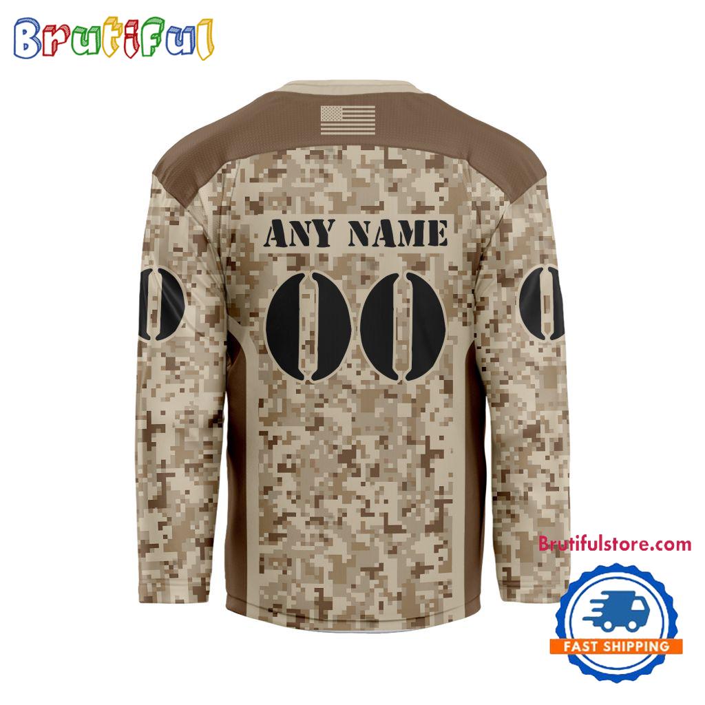 Nhl Buffalo Sabres Special Veterans Military Desert Camouflage Design Hockey Jersey - Image 2