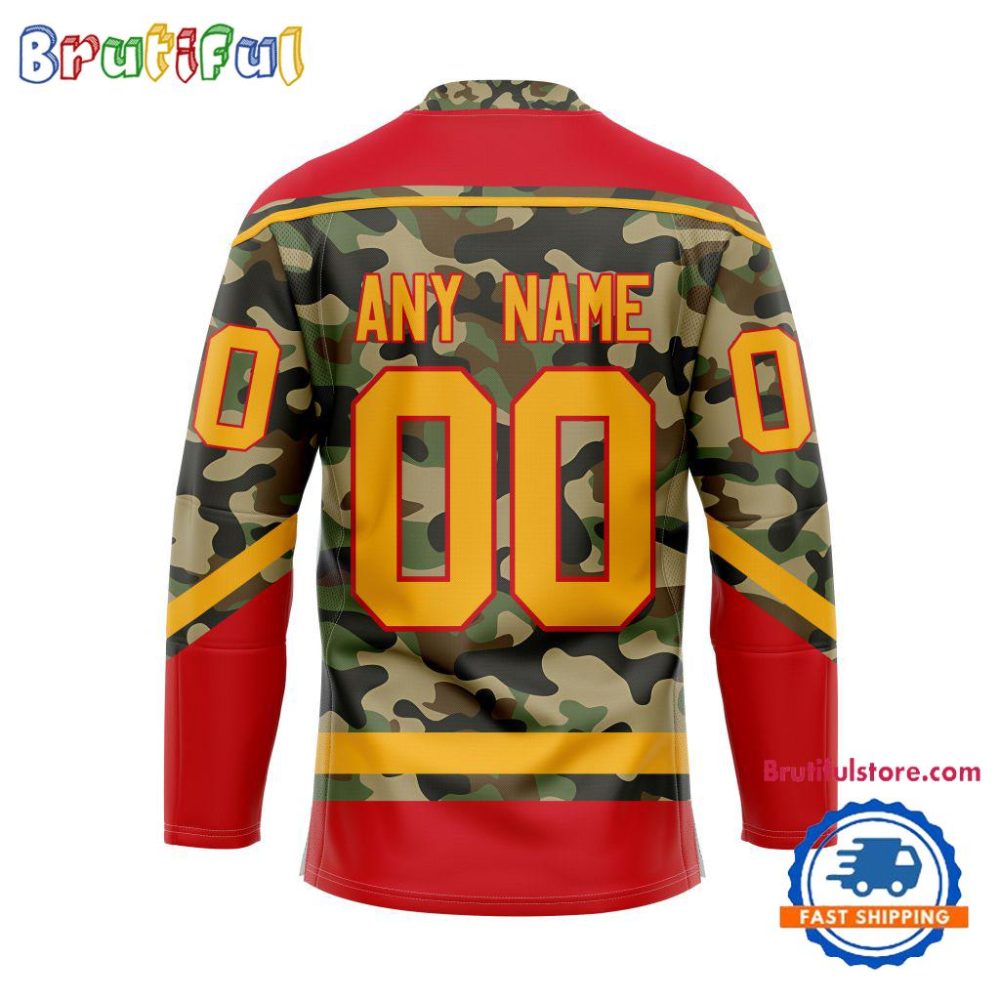 Nhl Calgary Flames Camo Veterans Custom Hockey Jersey - Image 2