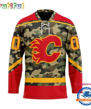 Nhl Calgary Flames Camo Veterans Custom Hockey Jersey