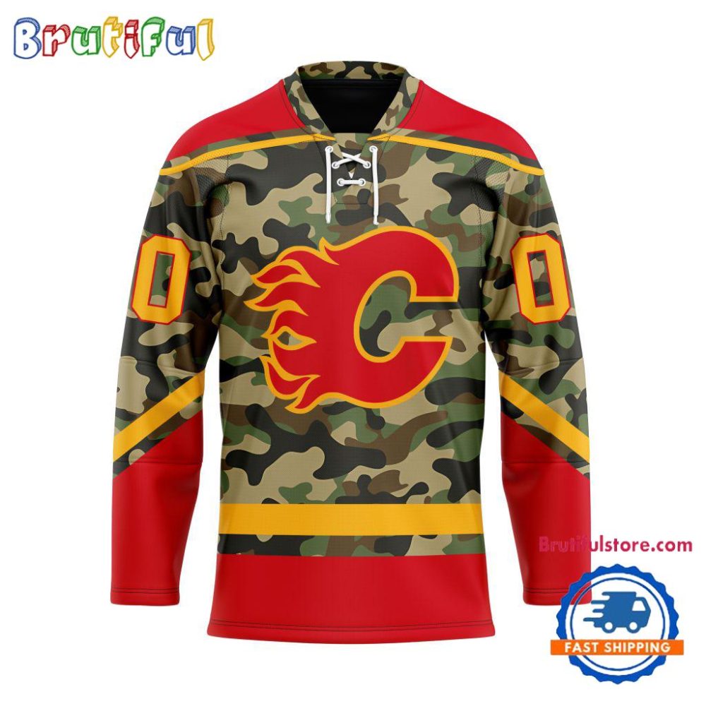 Nhl Calgary Flames Camo Veterans Custom Hockey Jersey