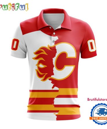Nhl Calgary Flames Personalize Home Mix Away Kits Polo Shirts