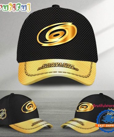 Nhl Carolina Hurricanes Black And Gold Design Cap Hats