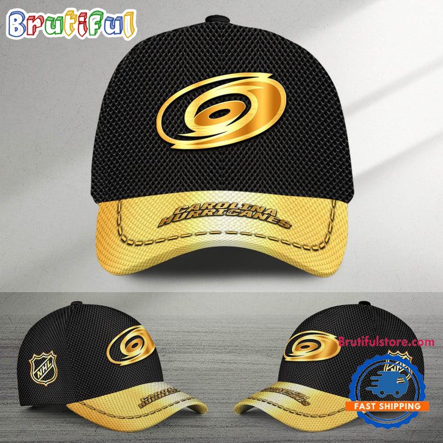 Nhl Carolina Hurricanes Black And Gold Design Cap Hats