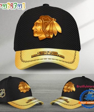 Nhl Chicago Blackhawks Black And Gold Design Cap Hats