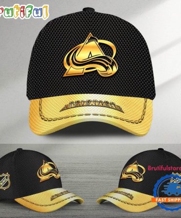 Nhl Colorado Avalanche Black And Gold Design Cap Hats