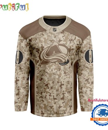 Nhl Colorado Avalanche Special Veterans Military Desert Camouflage Design Hockey Jersey