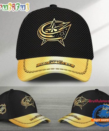 Nhl Columbus Blue Jackets Black And Gold Design Cap Hats