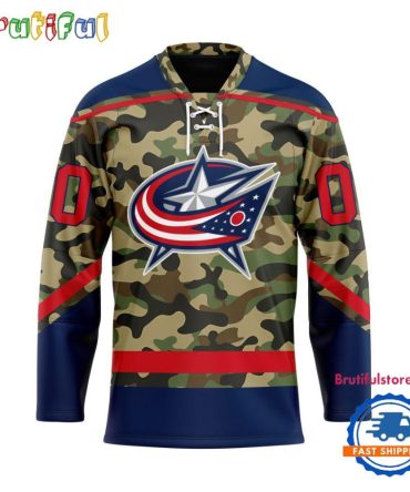 Nhl Columbus Blue Jackets Camo Veterans Custom Hockey Jersey