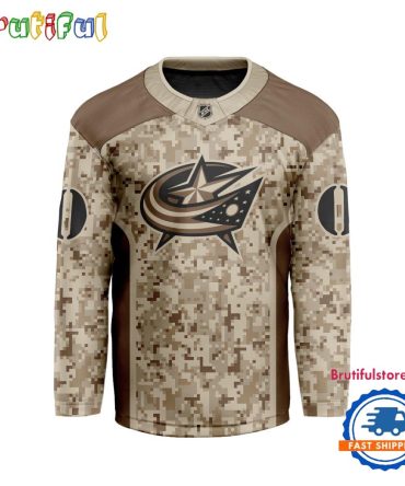 Nhl Columbus Blue Jackets Special Veterans Military Desert Camouflage Design Hockey Jersey