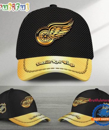 Nhl Detroit Red Wings Black And Gold Design Cap Hats