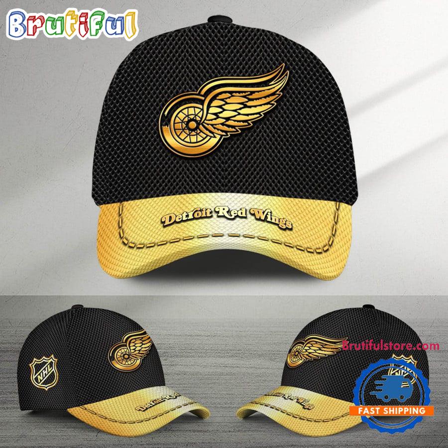 Nhl Detroit Red Wings Black And Gold Design Cap Hats