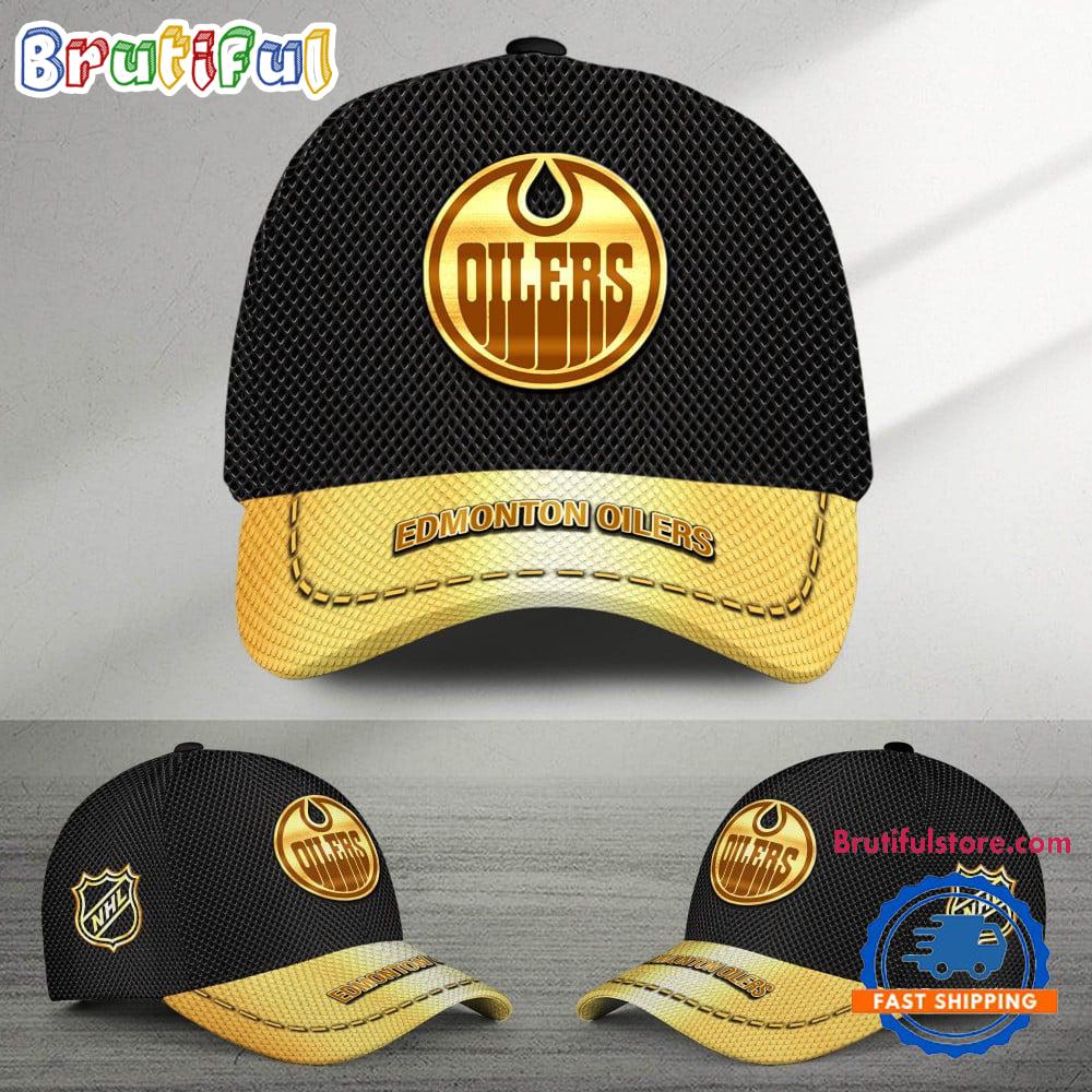 Nhl Edmonton Oilers Black And Gold Design Cap Hats