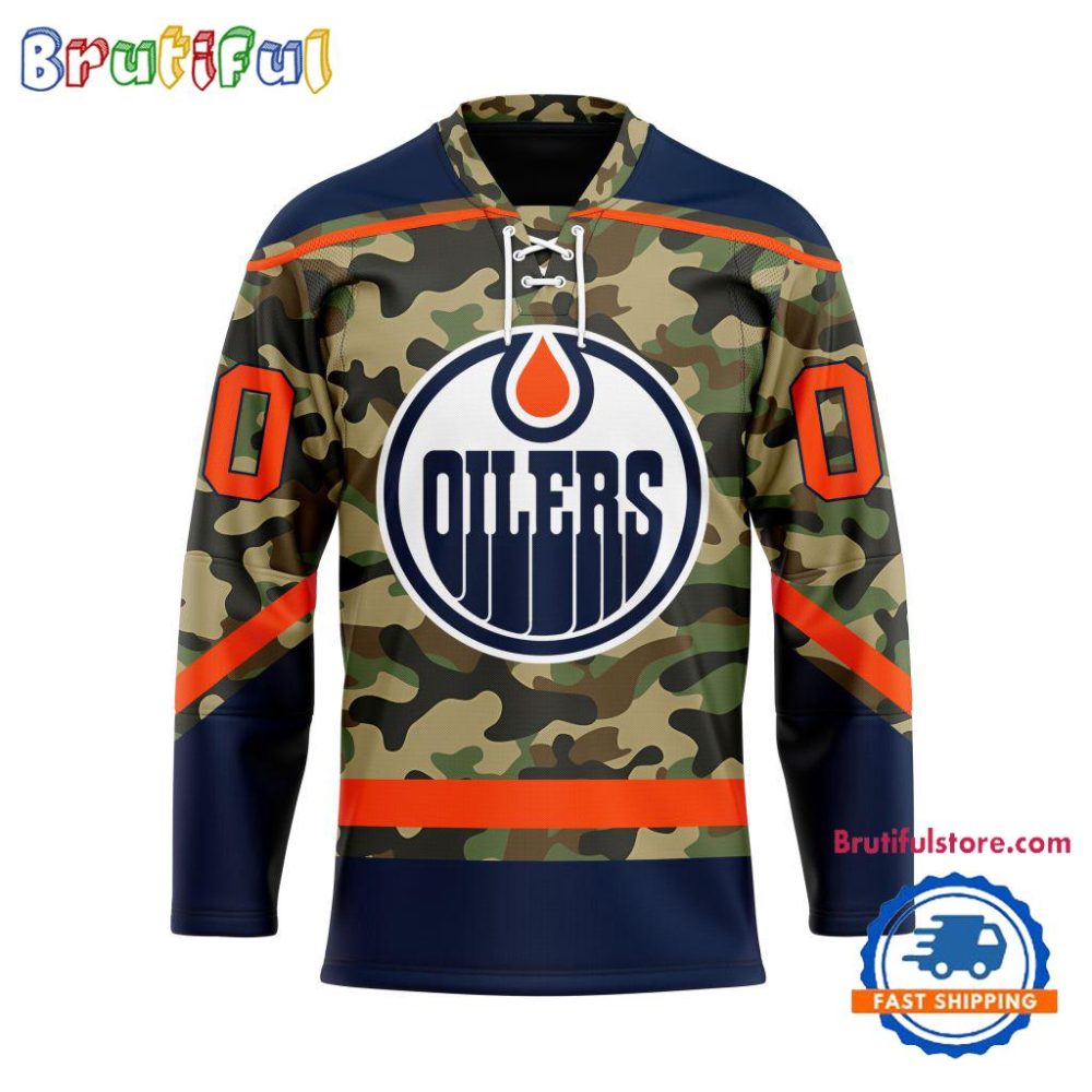 Nhl Edmonton Oilers Camo Veterans Custom Hockey Jersey