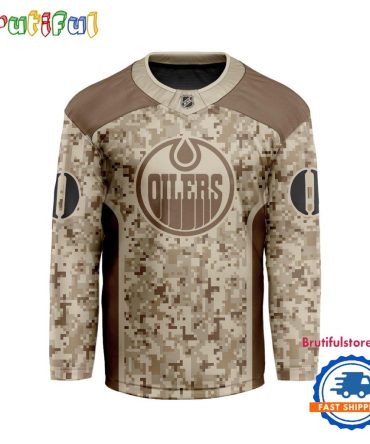 Nhl Edmonton Oilers Special Veterans Military Desert Camouflage Design Hockey Jersey
