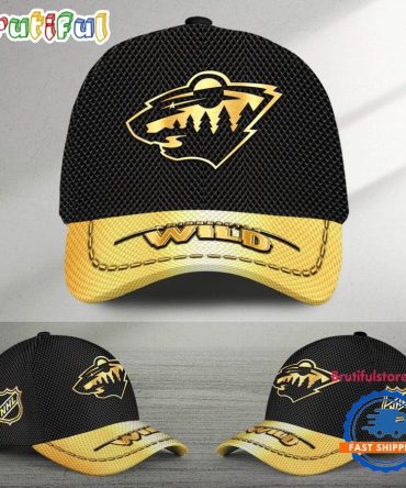 Nhl Minnesota Wild Black And Gold Design Cap Hats
