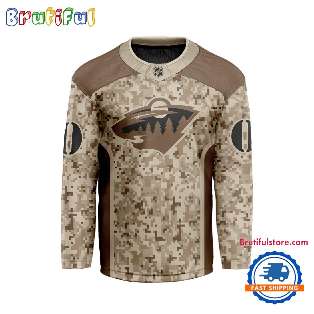 Nhl Minnesota Wild Special Veterans Military Desert Camouflage Design Hockey Jersey