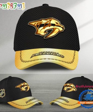 Nhl Nashville Predators Black And Gold Design Cap Hats