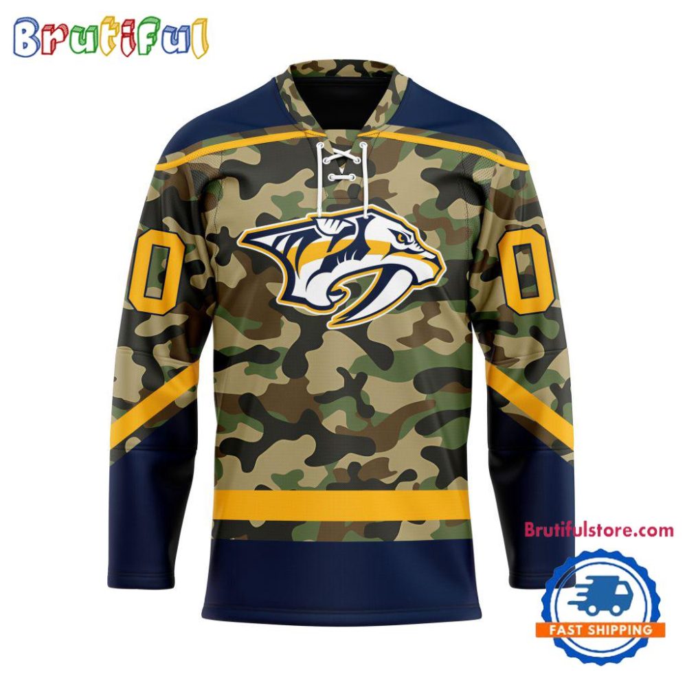 Nhl Nashville Predators Camo Veterans Custom Hockey Jersey