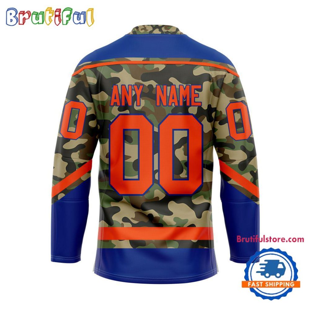 Nhl New York Islanders Camo Veterans Custom Hockey Jersey - Image 2
