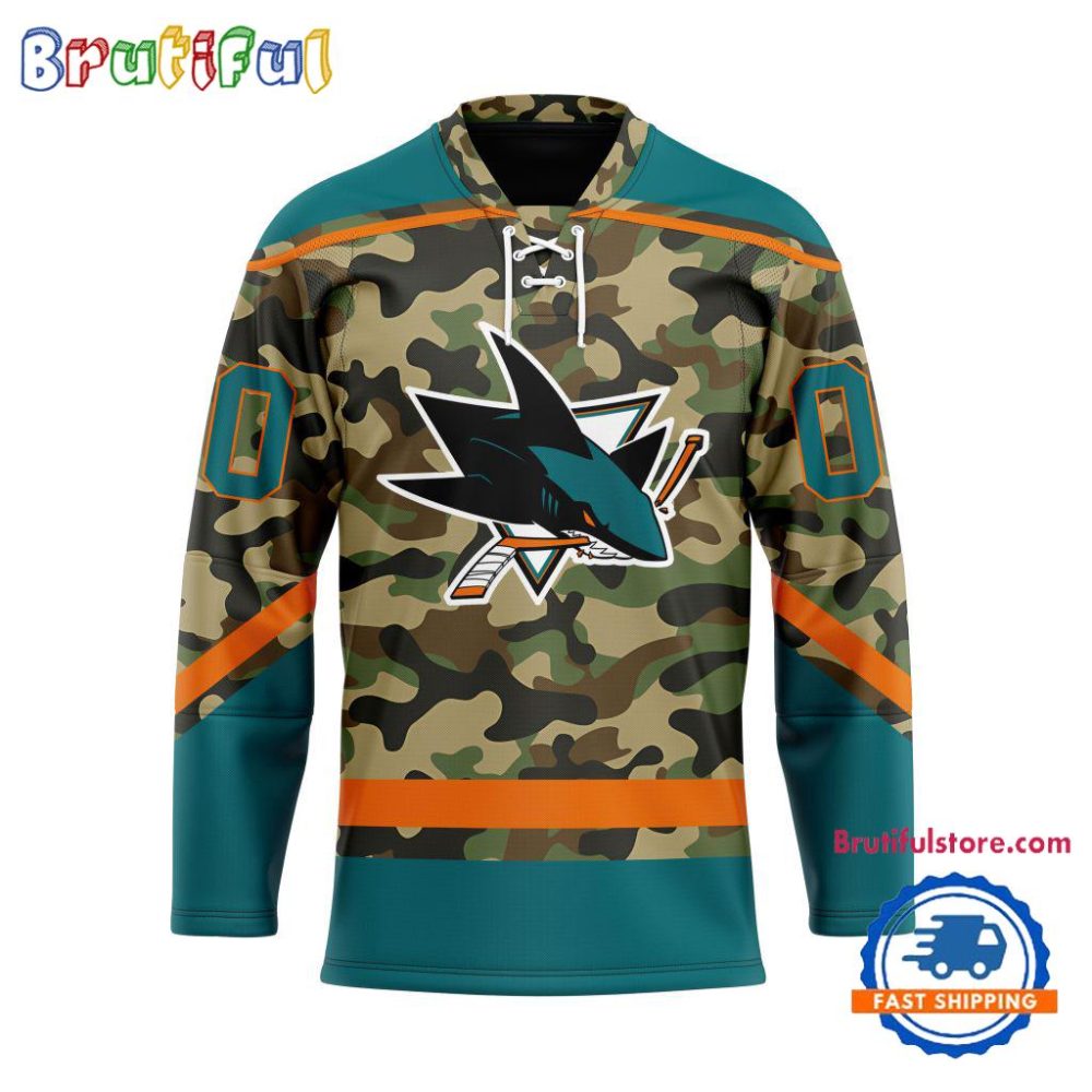 Nhl San Jose Sharks Camo Veterans Custom Hockey Jersey