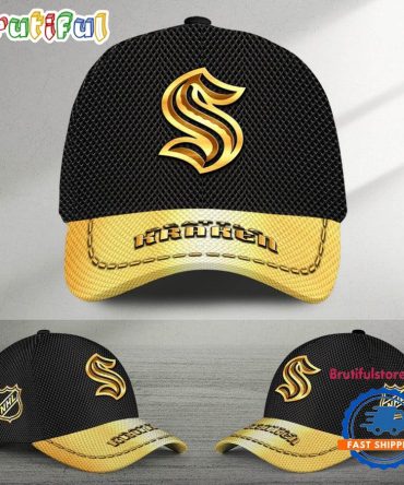 Nhl Seattle Kraken Black And Gold Design Cap Hats