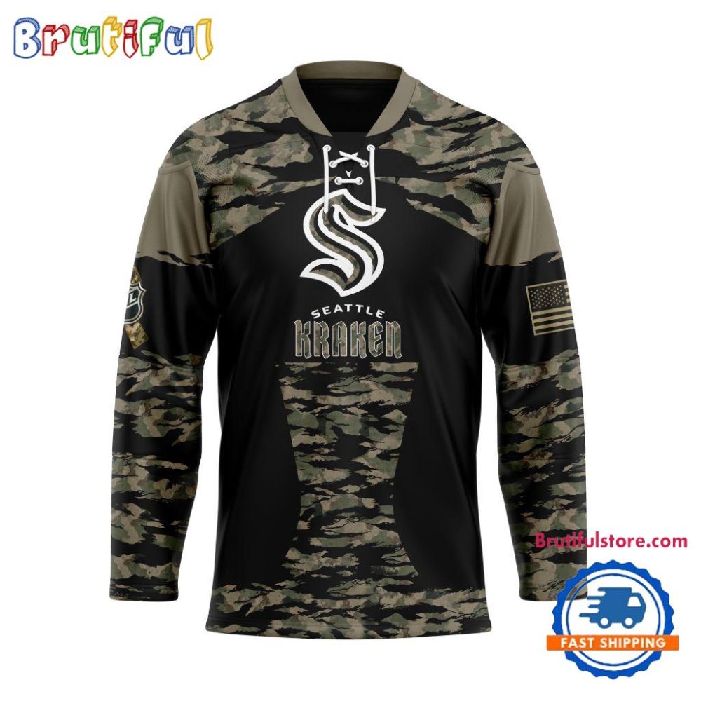 Nhl Seattle Kraken Custom Honoring Veterans Camo Hockey Jersey