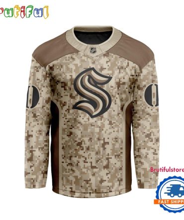 Nhl Seattle Kraken Special Veterans Military Desert Camouflage Design Hockey Jersey