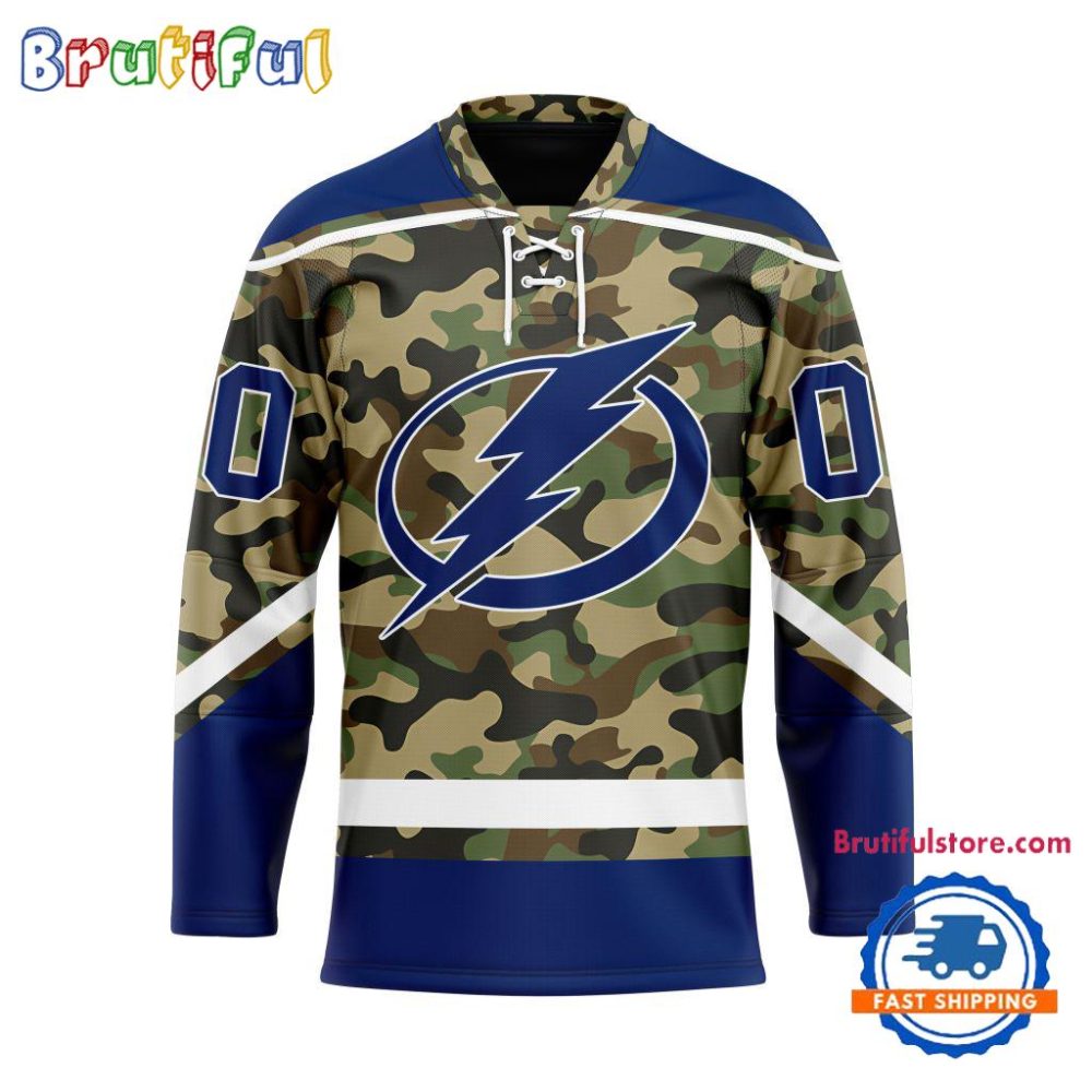 Nhl Tampa Bay Lightning Camo Veterans Custom Hockey Jersey