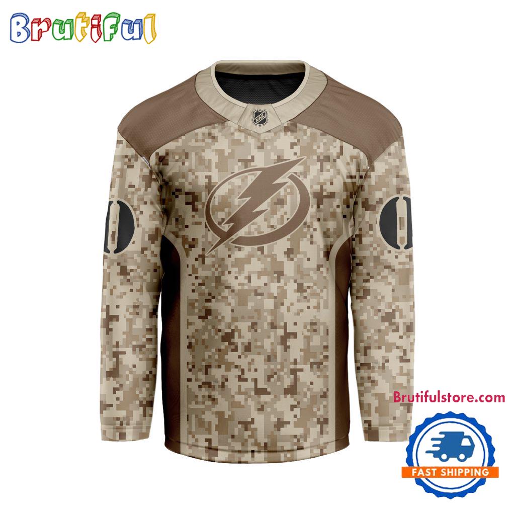 Nhl Tampa Bay Lightning Special Veterans Military Desert Camouflage Design Hockey Jersey