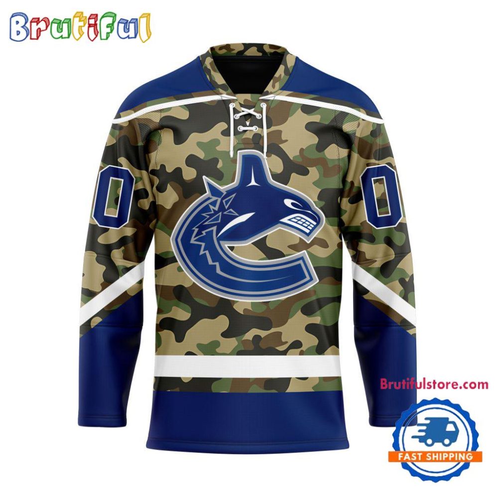 Nhl Vancouver Canucks Camo Veterans Custom Hockey Jersey