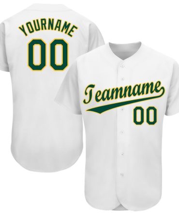 Custom White Green-Gold Baseball Jersey