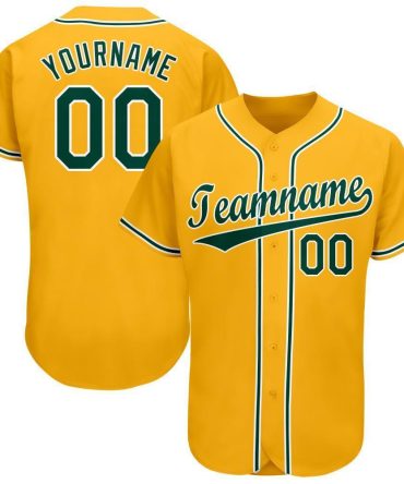 Custom Gold Green-White Baseball Jersey