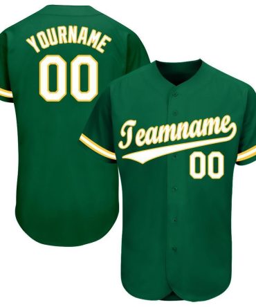 Custom Kelly Green White-Gold Baseball Jersey